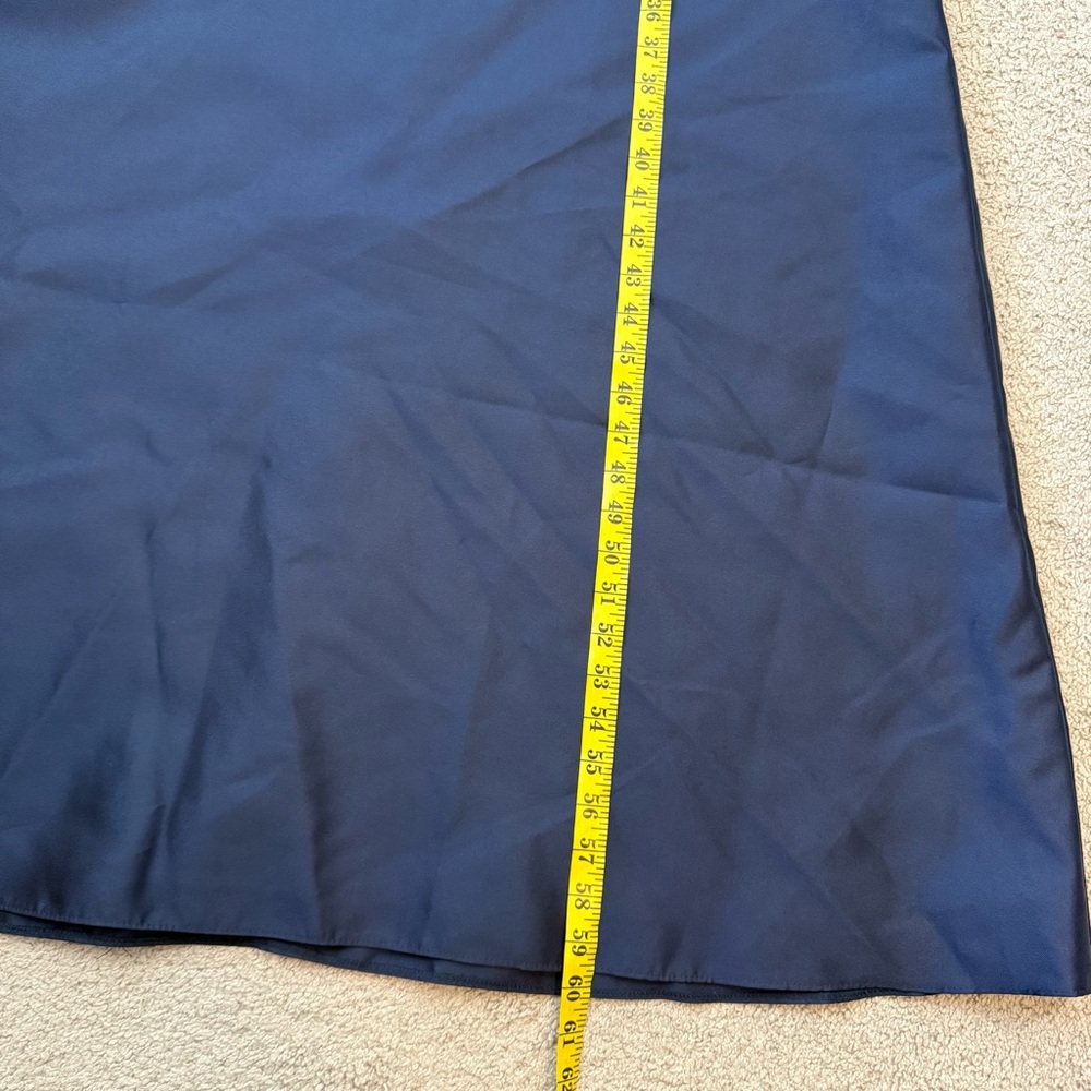 ALFRED SUNG Navy Blue Satin Off-Shoulder Maxi Dress - Picture 7 of 7